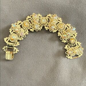 Gold Floral Bracelet with Rhinestones